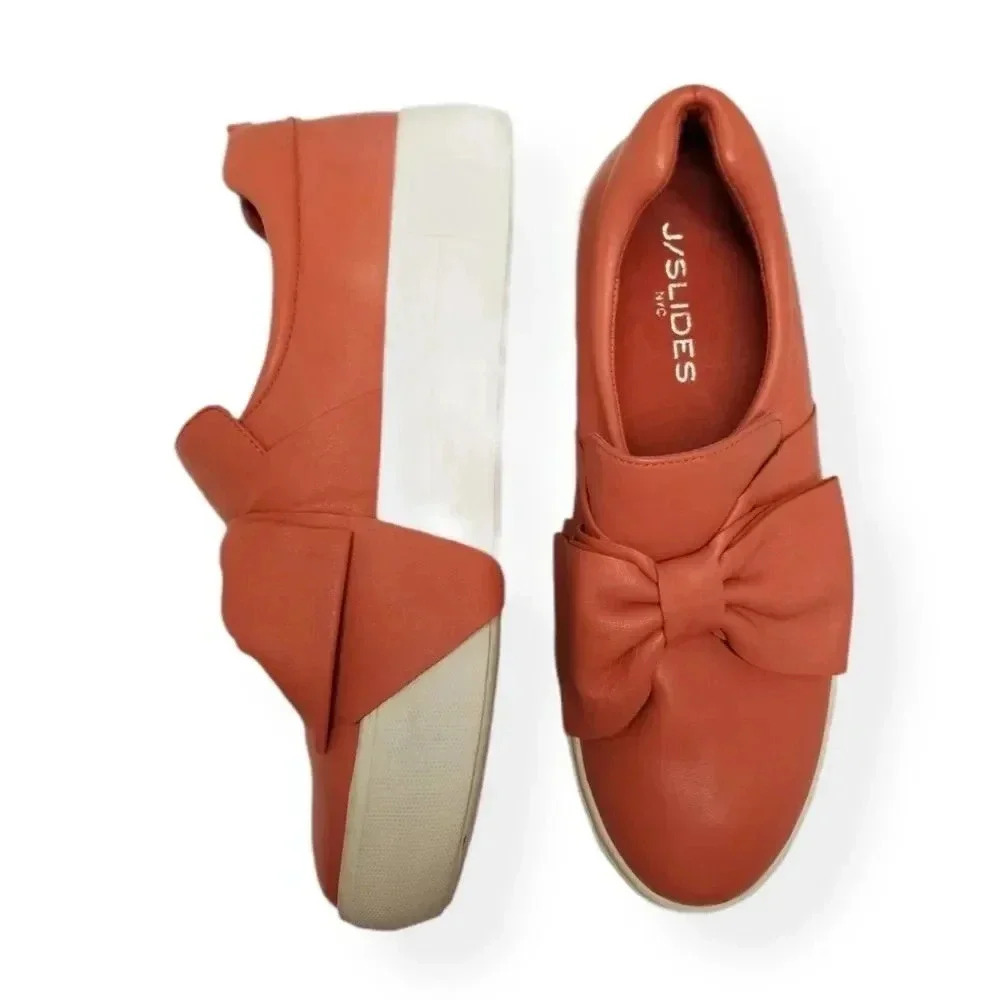{J/SLIDES NYC} Beauty Bow Sneakersin Coral Pink Slip-on Loafers - Picture 4 of 15